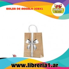 BOLSA DE REGALO MADERA CON MOÑO GRIS 30X41